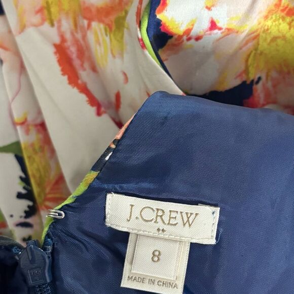 J. Crew V Neck Fit & Flare Blue Floral Dress Cotton Spandex Size 8 Spring Summer - Picture 6 of 9